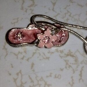 Pretty in pink enameled sandal with flowers charm